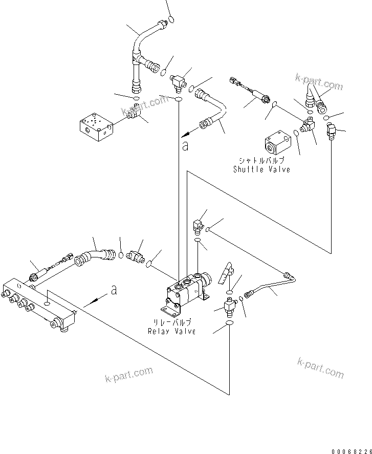 Komatsu parts book diagram for HD465-7R S/N 15001-15351 (W/O EGR): BRAKE PIPING (BLOCK TO FRONT BRAKE SHUTTLE VALVE) (1/2) (WITH ABS)(#15025-)