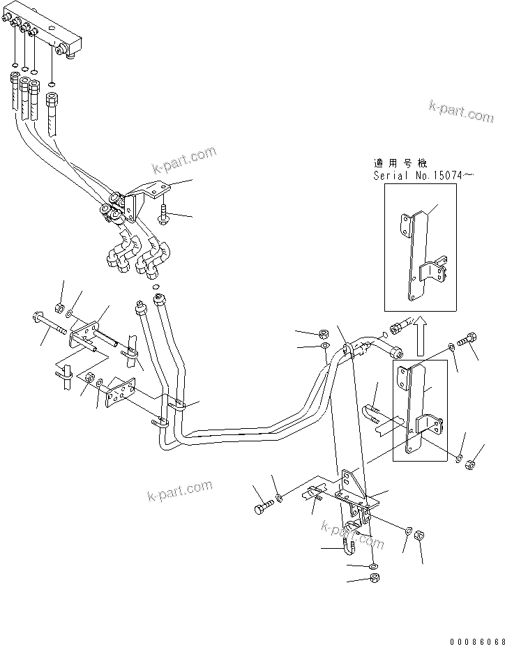 Komatsu parts book diagram for HD465-7R S/N 15001-15351 (W/O EGR): BRAKE PIPING (CLAMP) (1/2)(#15025-)