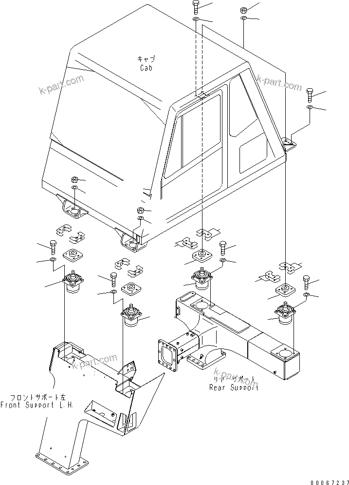 Komatsu parts book diagram for HD465-7R S/N 15001-15351 (W/O EGR): REAR SUPPORT (CAB MOUNTING PARTS)(#15025-)