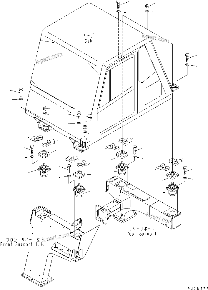 Komatsu parts book diagram for HD465-7R S/N 15001-15351 (W/O EGR): FRONT SUPPORT (CAB MOUNTING PARTS)(#15001-15024)