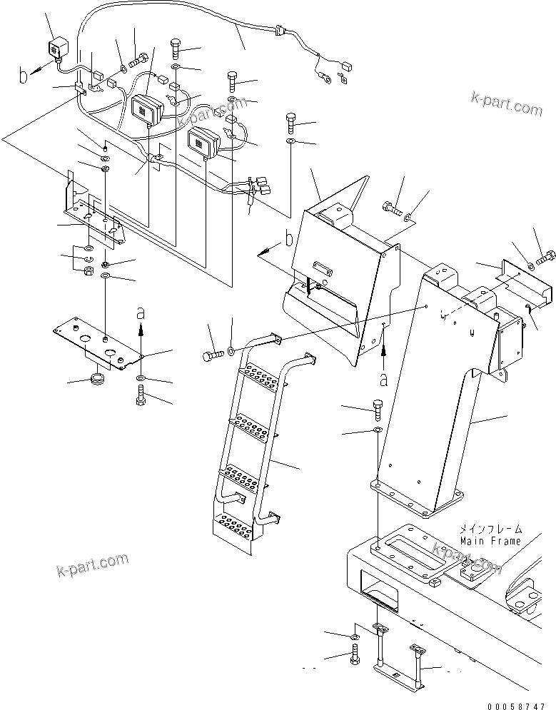 Komatsu parts book diagram for HD465-7R S/N 15001-15351 (W/O EGR): FRONT SUPPORT (SUPPORT ? R.H.) (FOG LAMP)(#15001-15024)