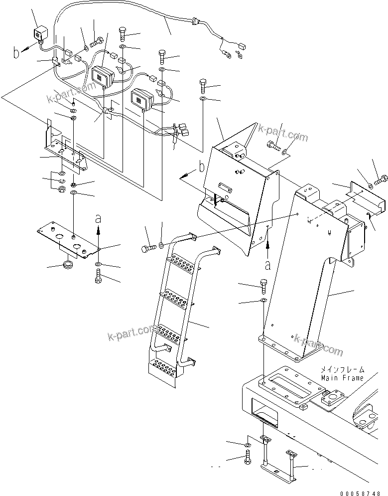 Komatsu parts book diagram for HD465-7R S/N 15001-15351 (W/O EGR): FRONT SUPPORT (SUPPORT ? R.H.) (FOG LAMP AND BEACON LAMP)(#15001-15024)