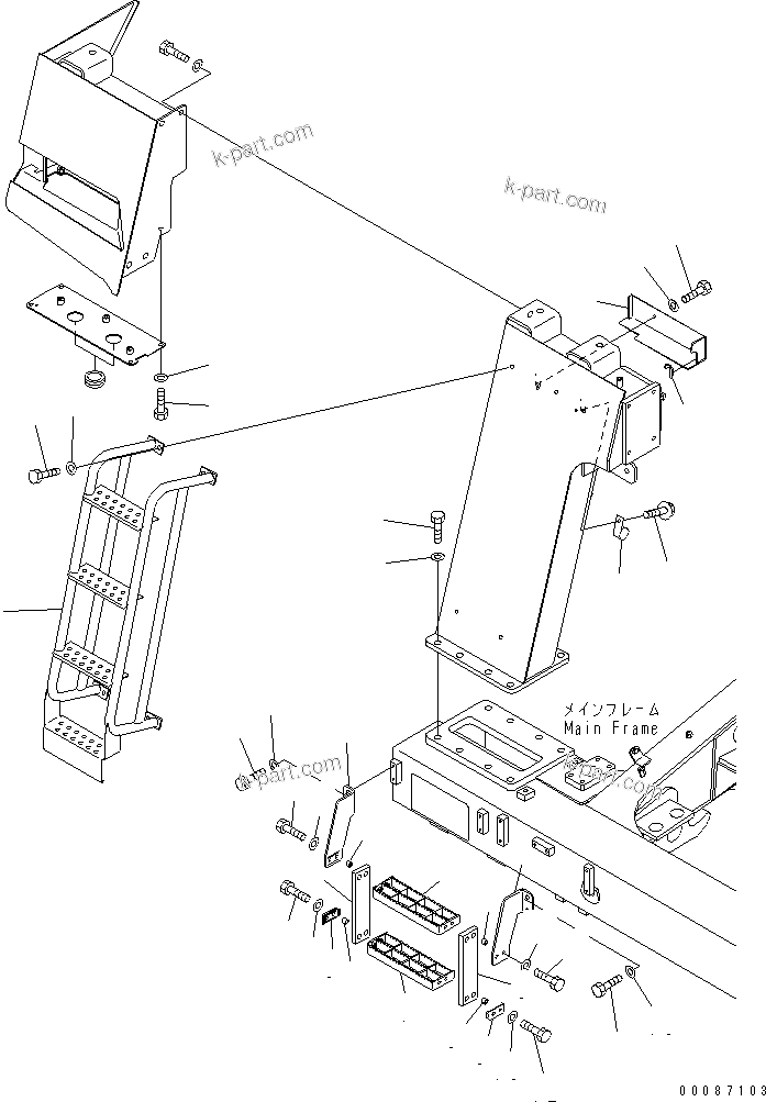 Komatsu parts book diagram for HD465-7R S/N 15001-15351 (W/O EGR): FRONT SUPPORT (STEP ? R.H.) (STAIRWAY)(#15352-)