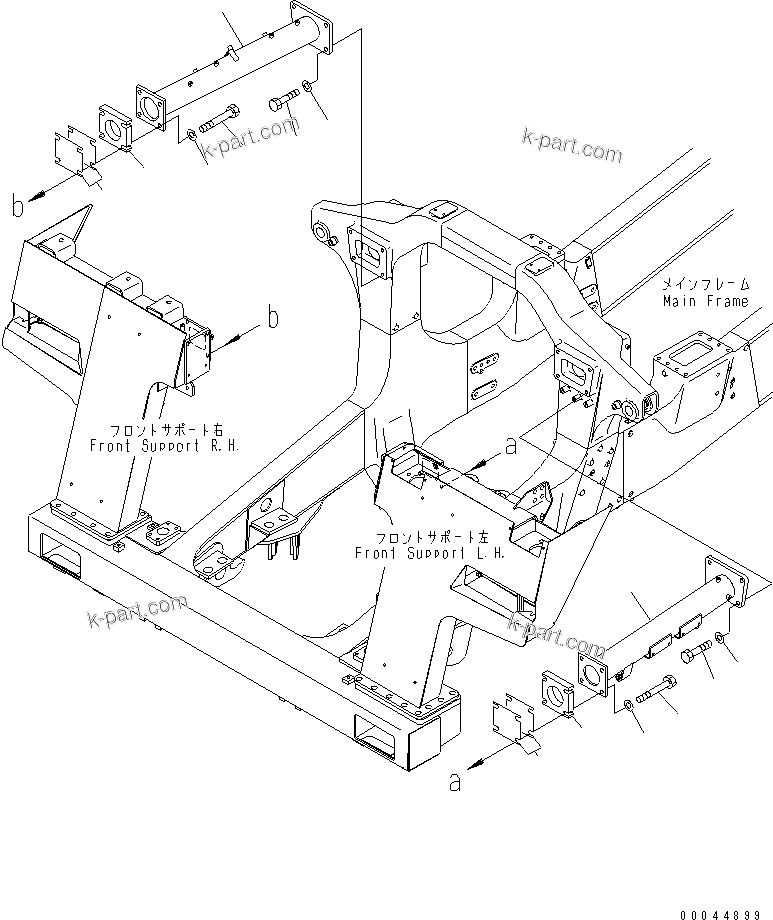 Komatsu parts book diagram for HD465-7R S/N 15001-15351 (W/O EGR): FRONT SUPPORT STAY (WITH ENGINE SIDE COVER)(#15001-)