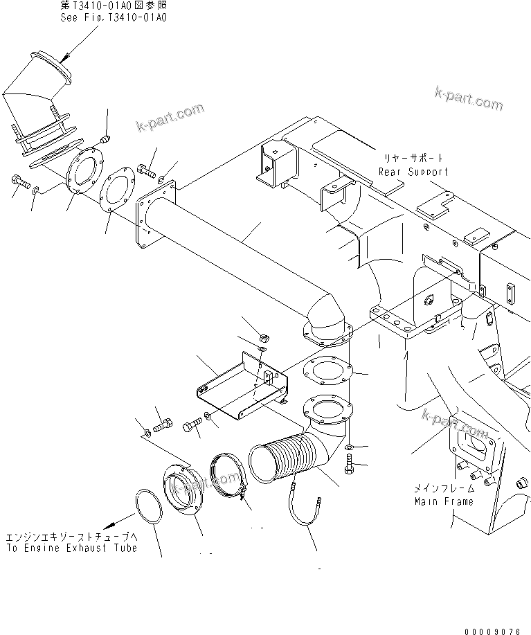 Komatsu parts book diagram for HD465-7R S/N 15001-15351 (W/O EGR): EXHAUST PIPING(#15001-15024)