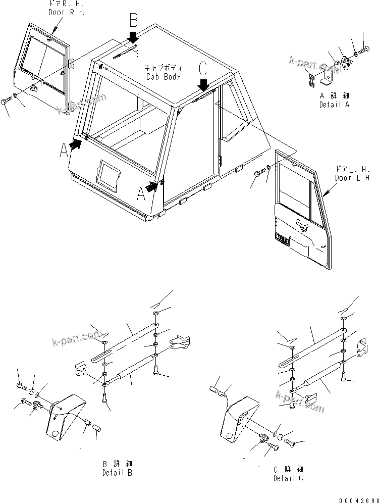 Komatsu parts book diagram for HD465-7R S/N 15001-15351 (W/O EGR): OPERATOR'S CAB (DOOR RELATED PARTS)(#15001-)