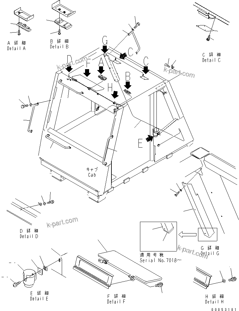 Komatsu parts book diagram for HD465-7R S/N 15001-15351 (W/O EGR): OPERATOR'S CAB (ACCESSORY) (SUN VISOR SINGLE TYPE) (SPEAKER LESS)(#15001-)