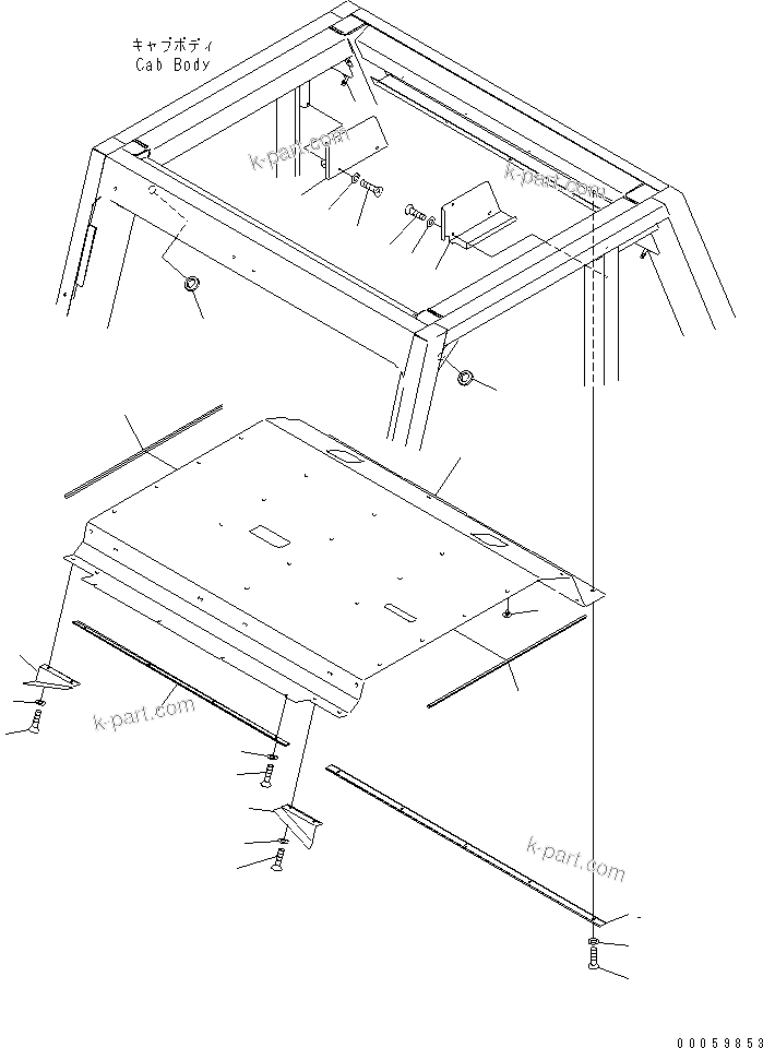 Komatsu parts book diagram for HD465-7R S/N 15001-15351 (W/O EGR): OPERATOR'S CAB (ROOF PAD AND COVER)(#15001-)
