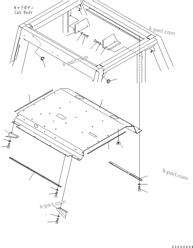 Komatsu parts book diagram for HD465-7R S/N 15001-15351 (W/O EGR): OPERATOR'S CAB (ROOF PAD AND COVER) (PAYLOAD METER)(#15001-)