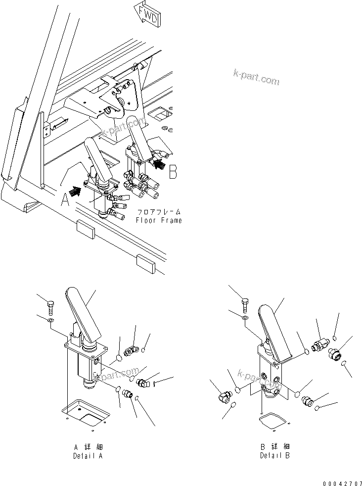 Komatsu parts book diagram for HD465-7R S/N 15001-15351 (W/O EGR): FLOOR (BRAKE VALVE AND SECONDARY BRAKE VALVE) (1/3)(#15001-)