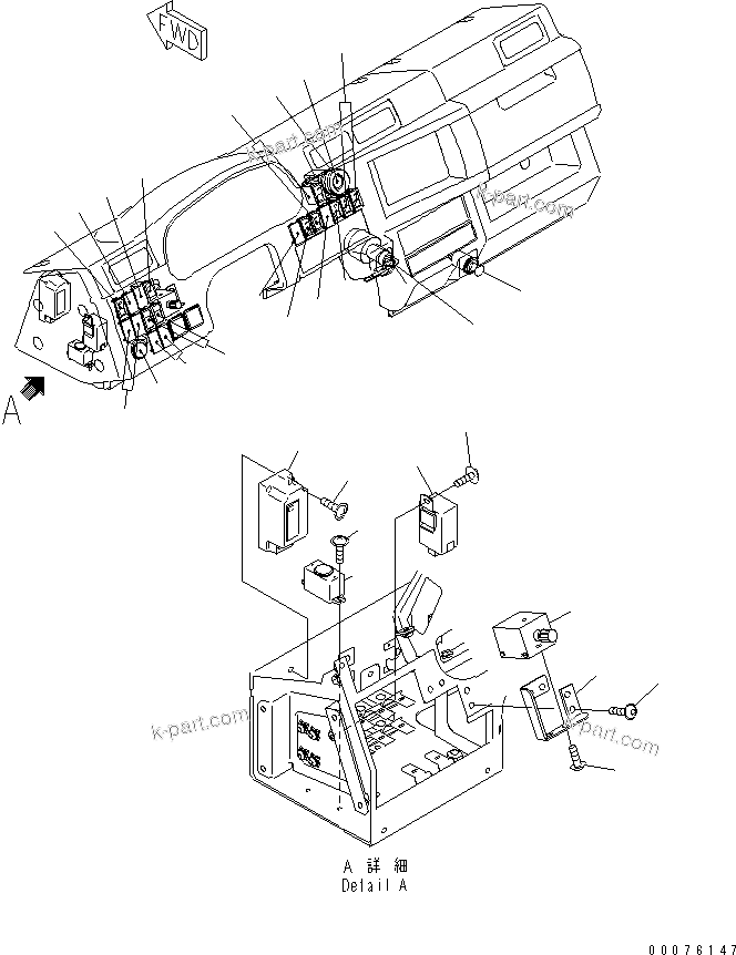 Komatsu parts book diagram for HD465-7R S/N 15001-15351 (W/O EGR): FLOOR (INSTRUMENT PANEL) (WITH ASR AND SIDE LAMP SWITCH)(#15001-)