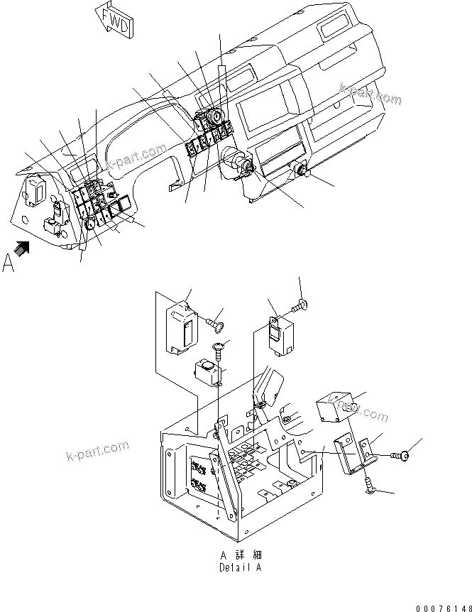 Komatsu parts book diagram for HD465-7R S/N 15001-15351 (W/O EGR): FLOOR (INSTRUMENT PANEL) (WITH ABS AND SIDE LAMP SWITCH)(#15001-)