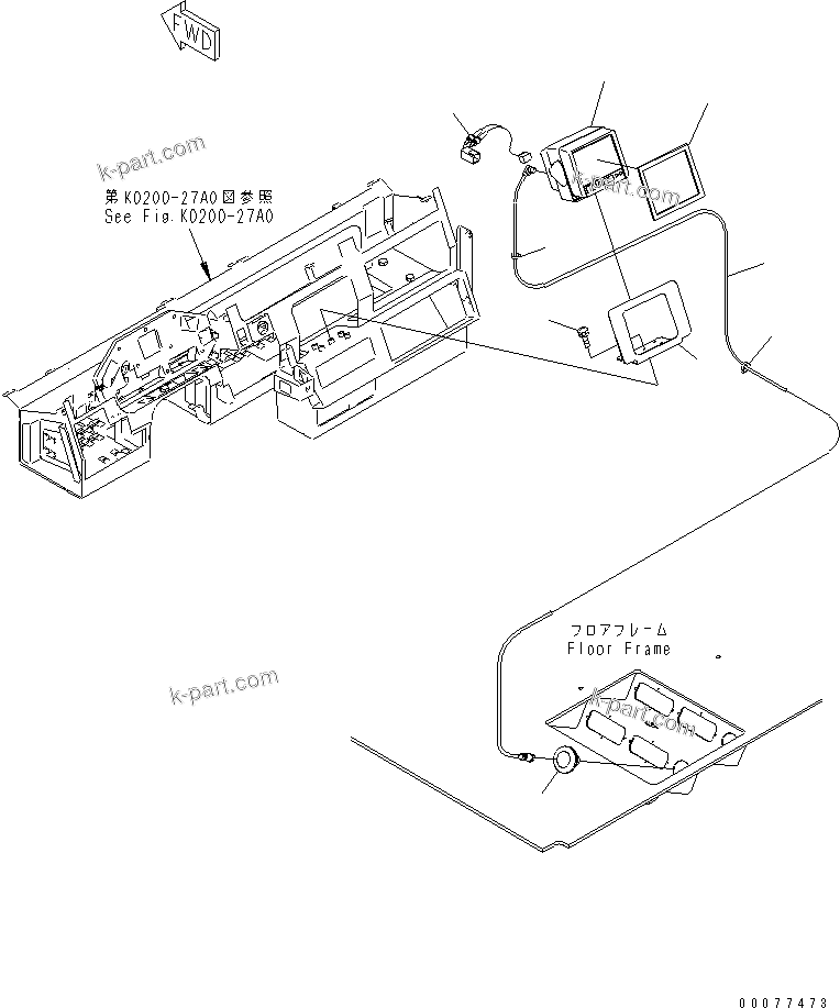 Komatsu parts book diagram for HD465-7R S/N 15001-15351 (W/O EGR): FLOOR (REAR MONITOR)(#15001-)
