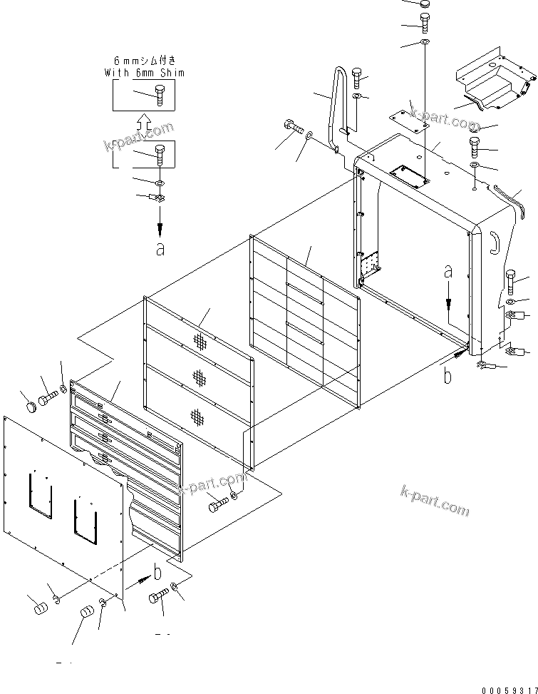 Komatsu parts book diagram for HD465-7R S/N 15001-15351 (W/O EGR): RADIATOR GUARD (WITH CURTAIN AND SAND PROTECTION)(#15001-15024)