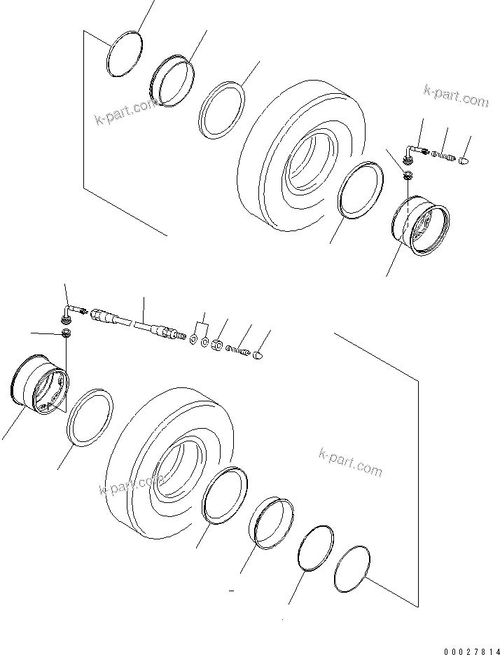 Komatsu parts book diagram for HD465-7R S/N 15001-15351 (W/O EGR): RIM AND TIRE (RIM) (REAR WHEEL)(#15001-15308)