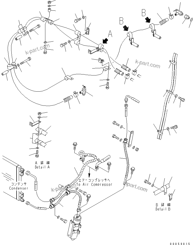 Komatsu parts book diagram for HD465-7R S/N 15001-15351 (W/O EGR): AIR CONDITIONER RELATED PARTS (2/2)(#15001-15024)