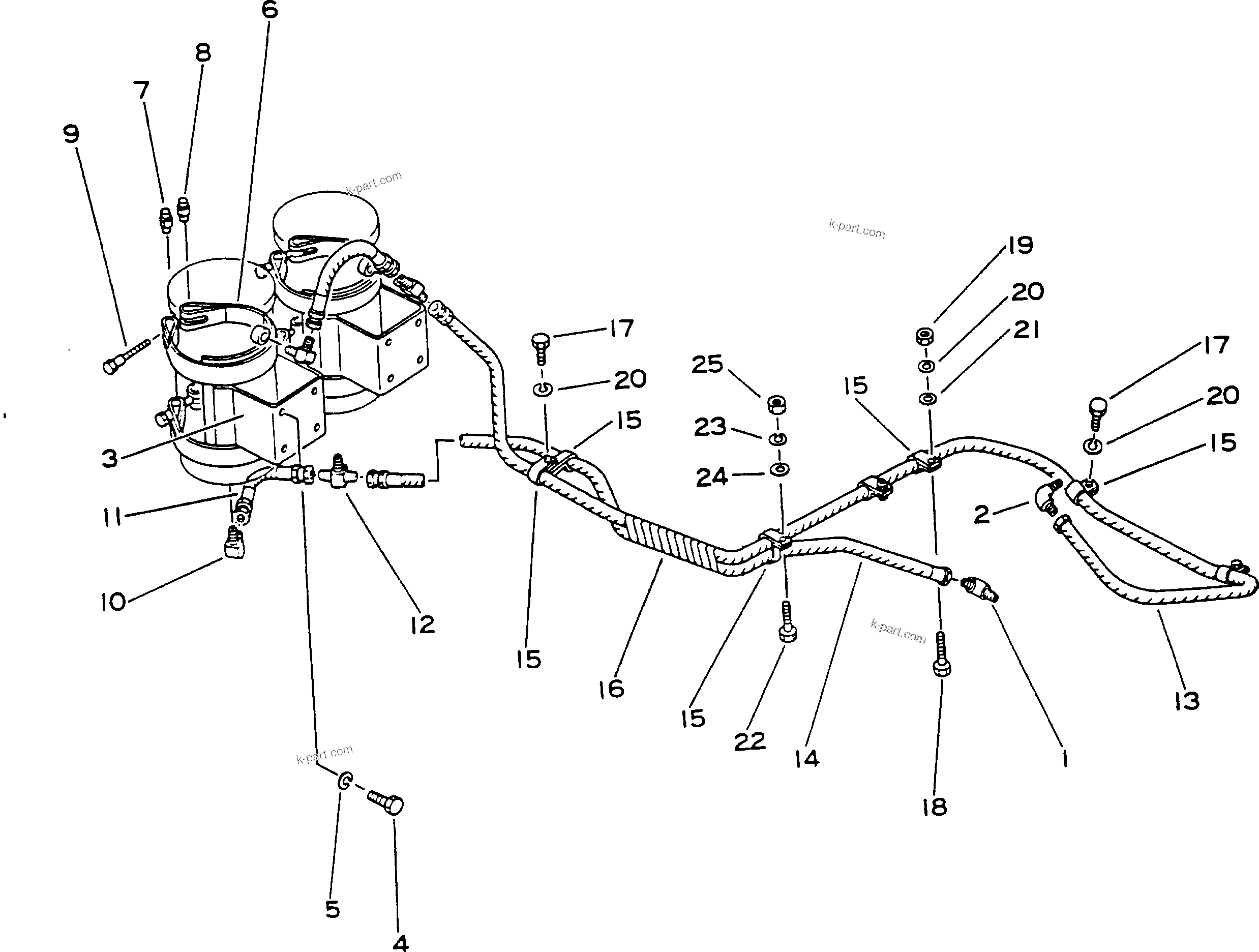 Komatsu parts book diagram for HD780-1 S/N 1002-UP: BYPASS FILTER MOUNT AND PIPING