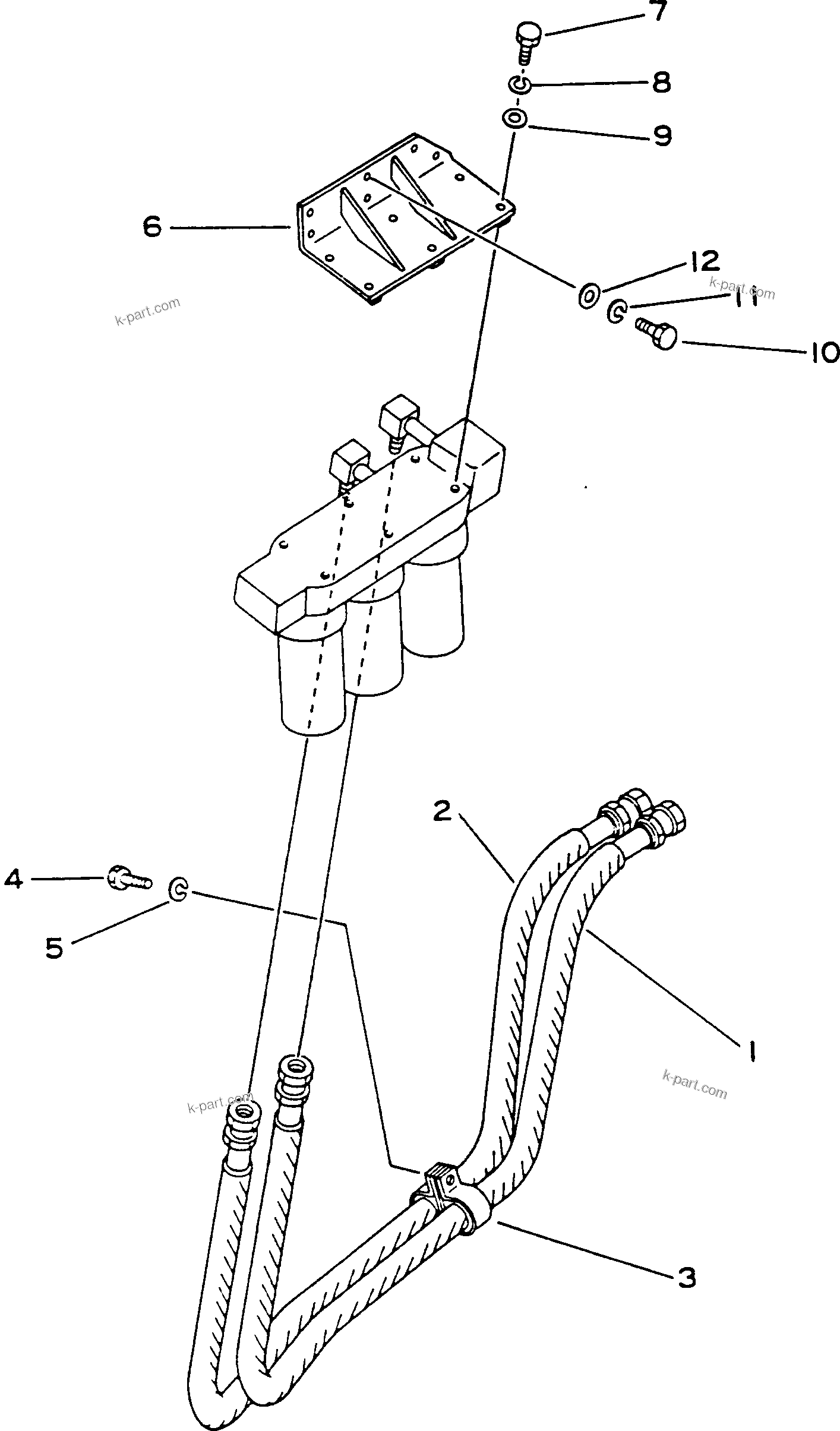 Komatsu parts book diagram for HD780-1 S/N 1002-UP: FULL FLOW FILTER PIPING