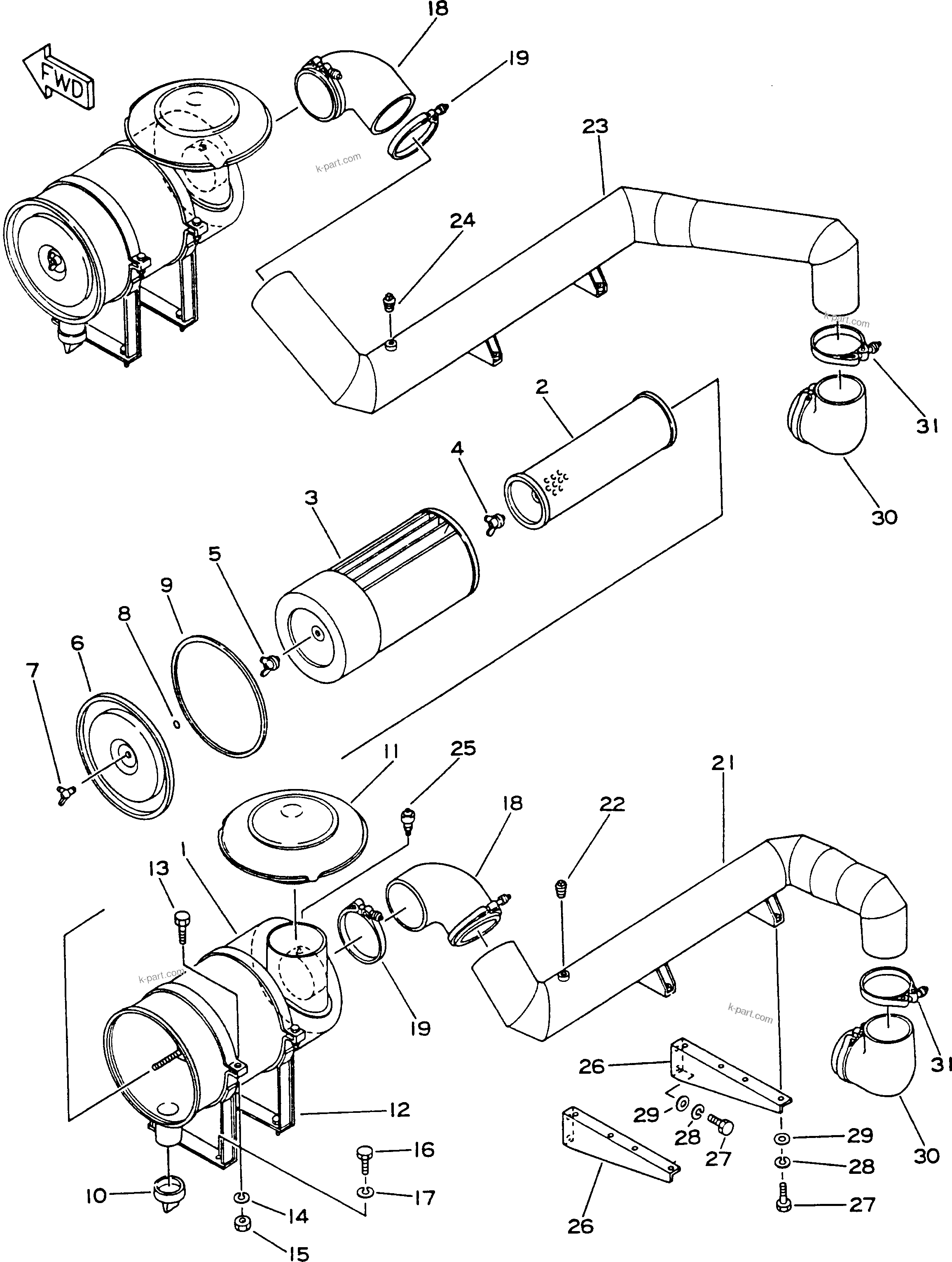 Komatsu parts book diagram for HD780-1 S/N 1002-UP: AIR INTAKE SYSTEM