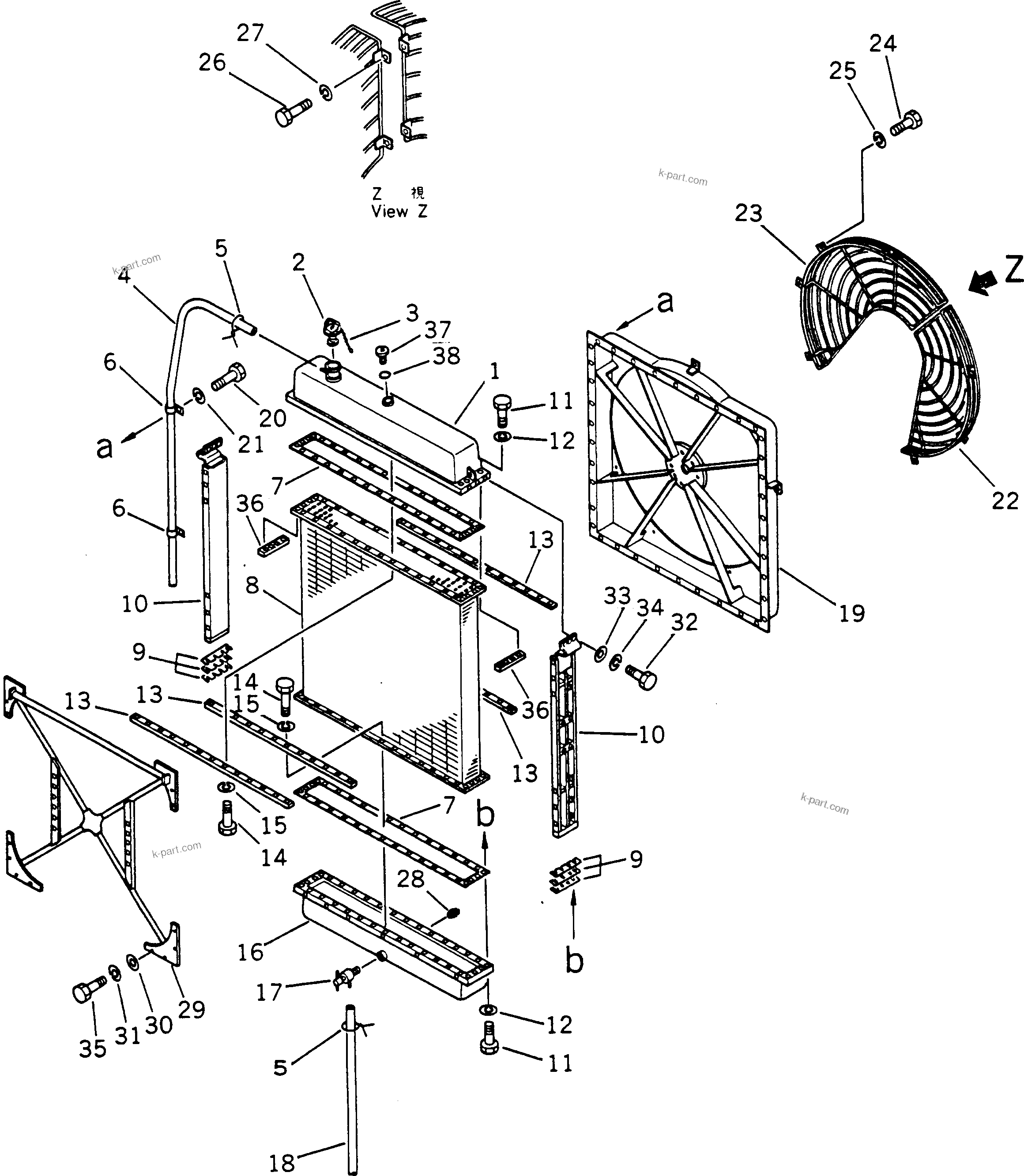 Komatsu parts book diagram for HD780-1 S/N 1002-UP: RADIATOR
