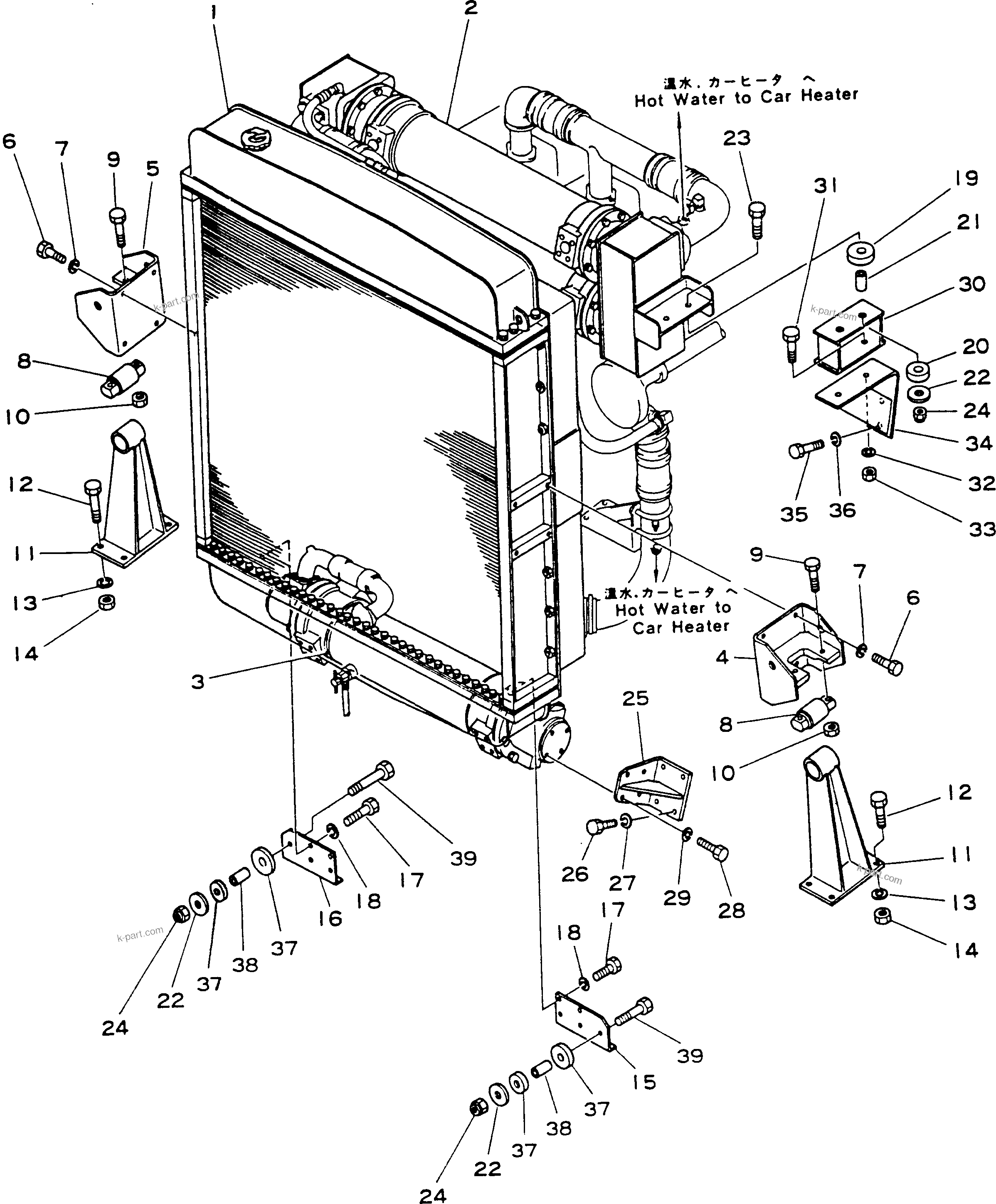 Komatsu parts book diagram for HD780-1 S/N 1002-UP: RADIATOR AND OIL COOLER MOUNT