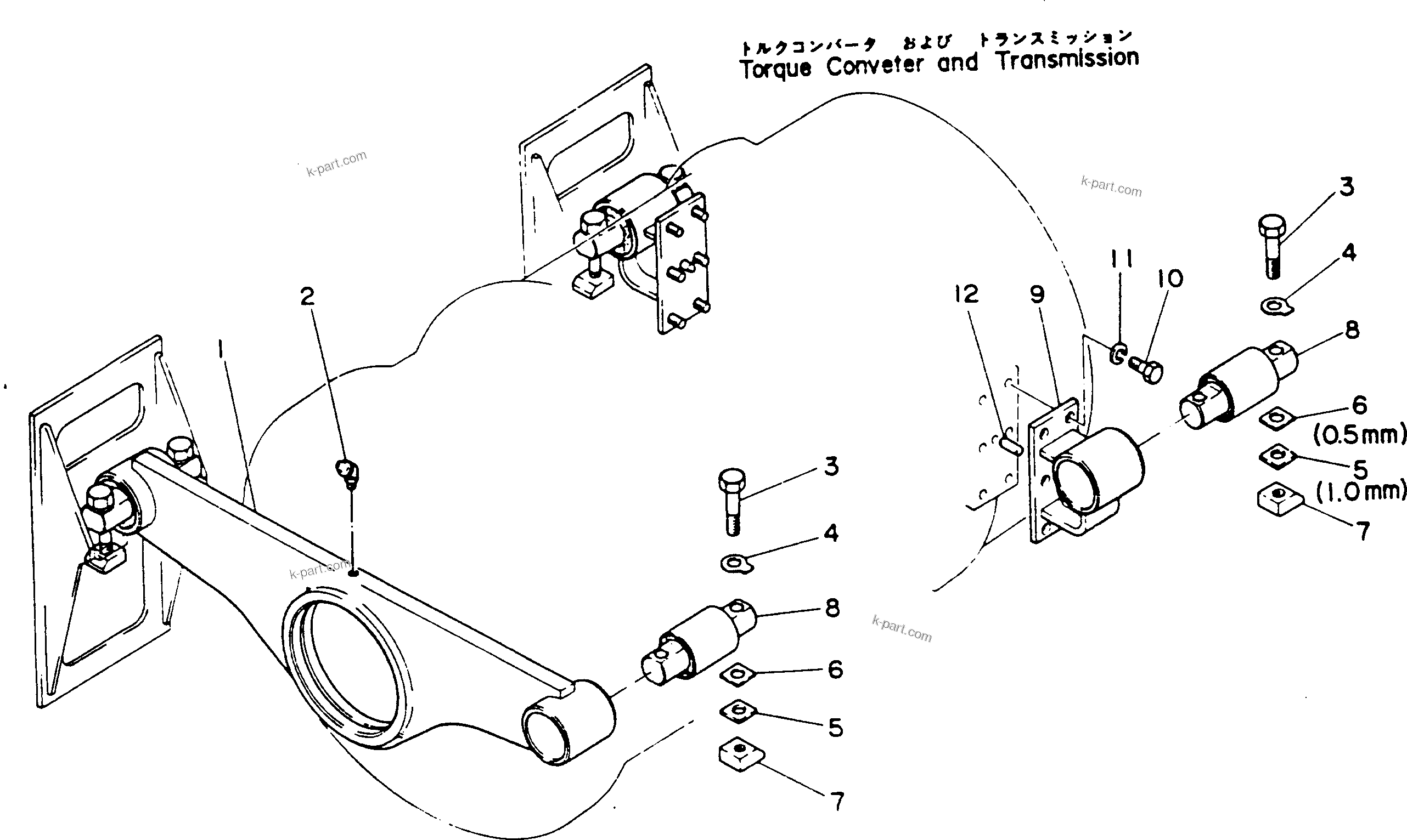 Komatsu parts book diagram for HD780-1 S/N 1002-UP: TORQUE CONVERTER AND TRANSMISSION MOUNT