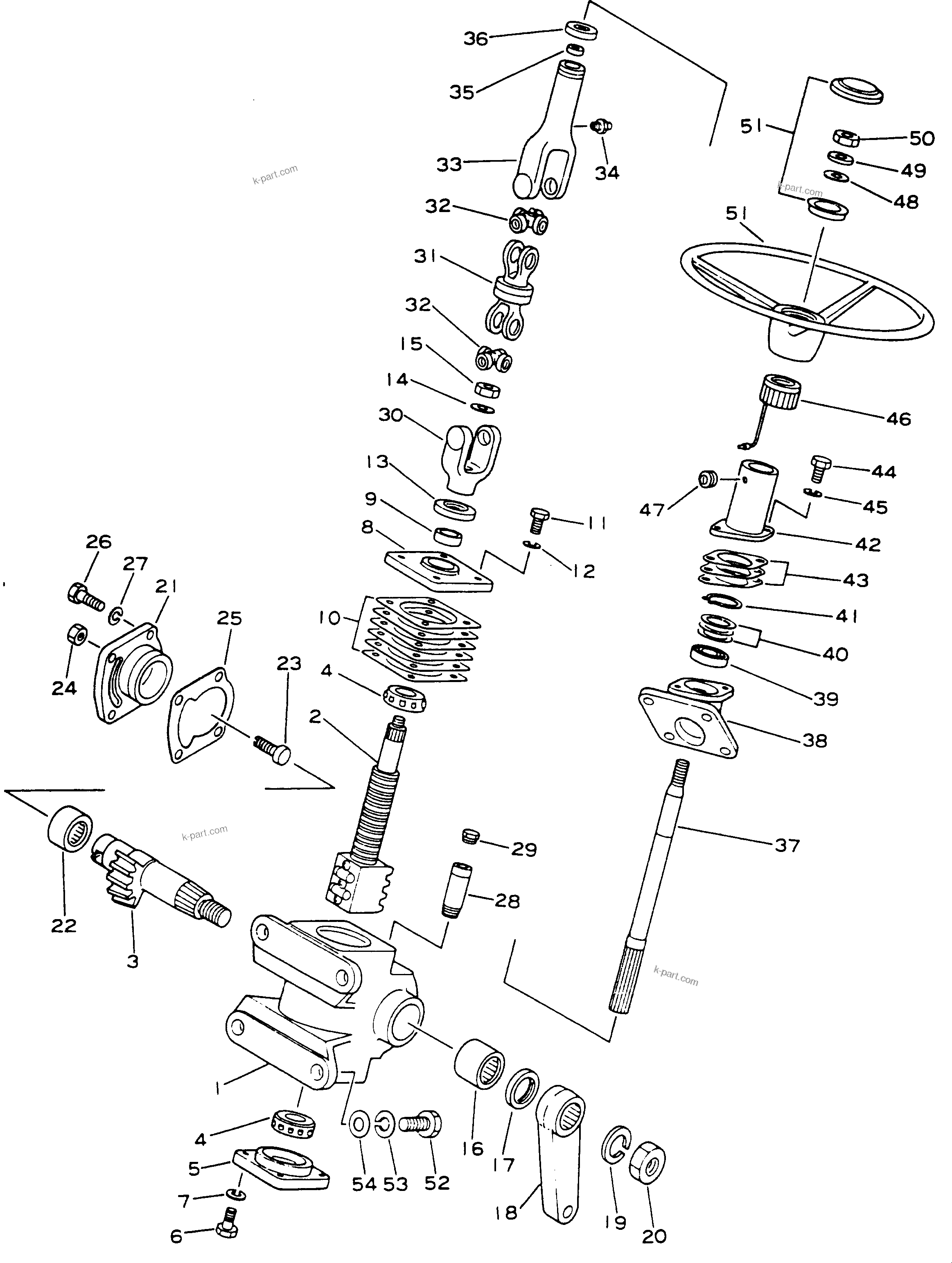 Komatsu parts book diagram for HD780-1 S/N 1002-UP: STEERING WHEEL AND GEAR