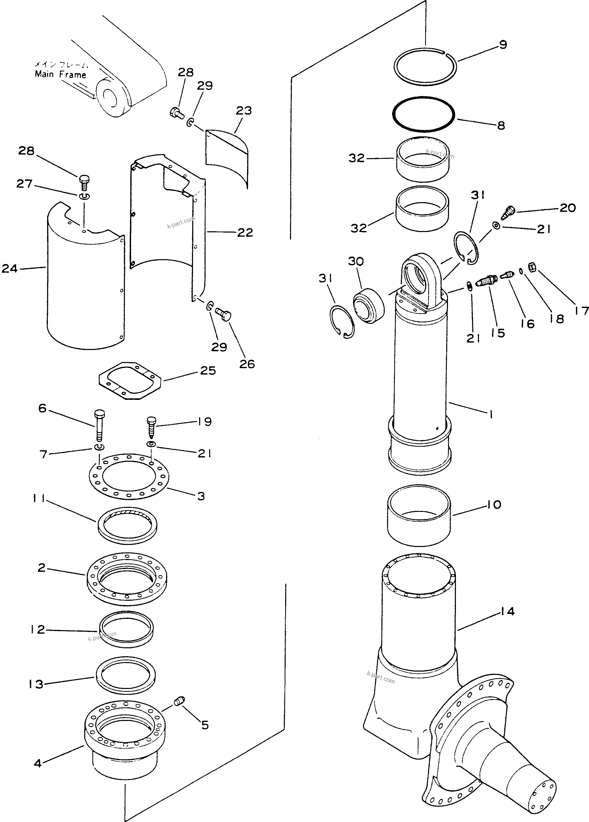 Komatsu parts book diagram for HD780-1 S/N 1002-UP: HYDRO-PNEUMATIC FRONT SUSPENSION CYLINDER