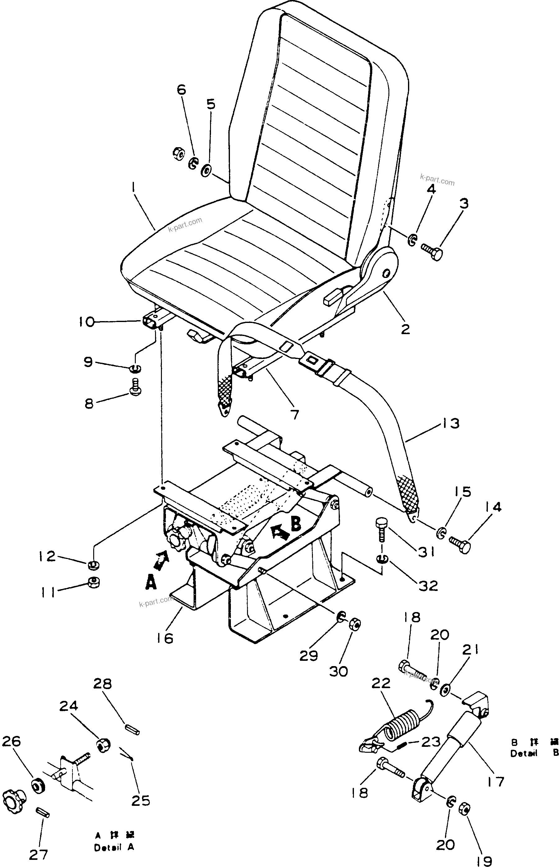 Komatsu parts book diagram for HD780-1 S/N 1002-UP: OPERATOR'S SEAT