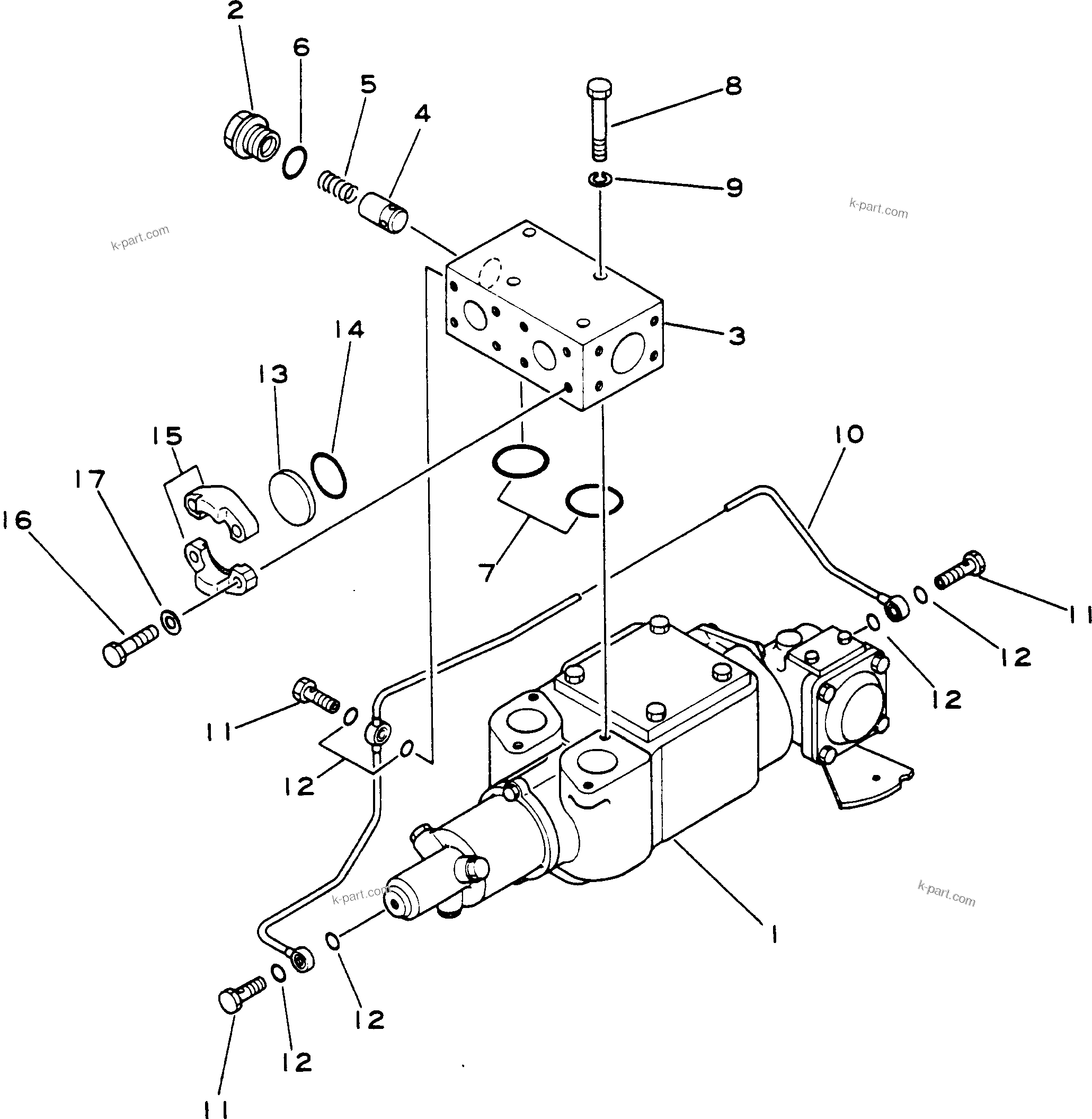 Komatsu parts book diagram for HD780-1 S/N 1002-UP: HOIST VALVE AND RELIEF VALVE