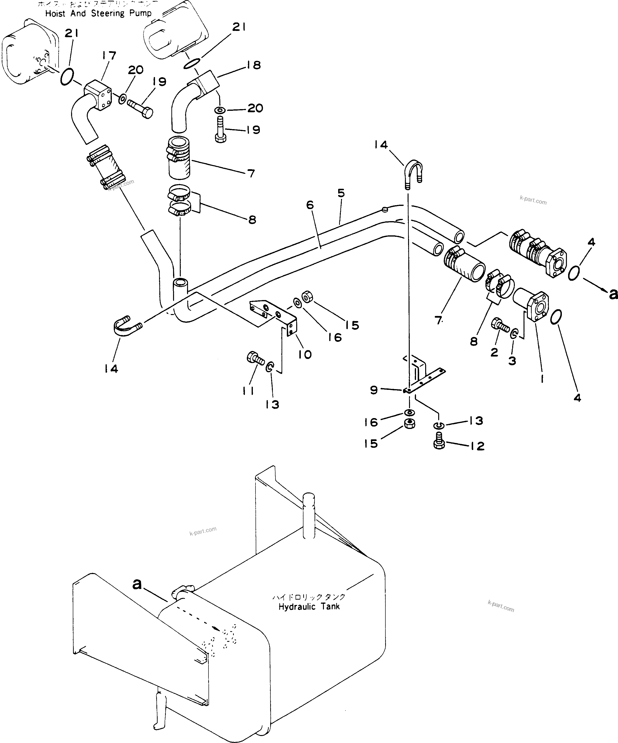 Komatsu parts book diagram for HD780-1 S/N 1002-UP: HYDRAULIC TANK TO PUMP PIPING