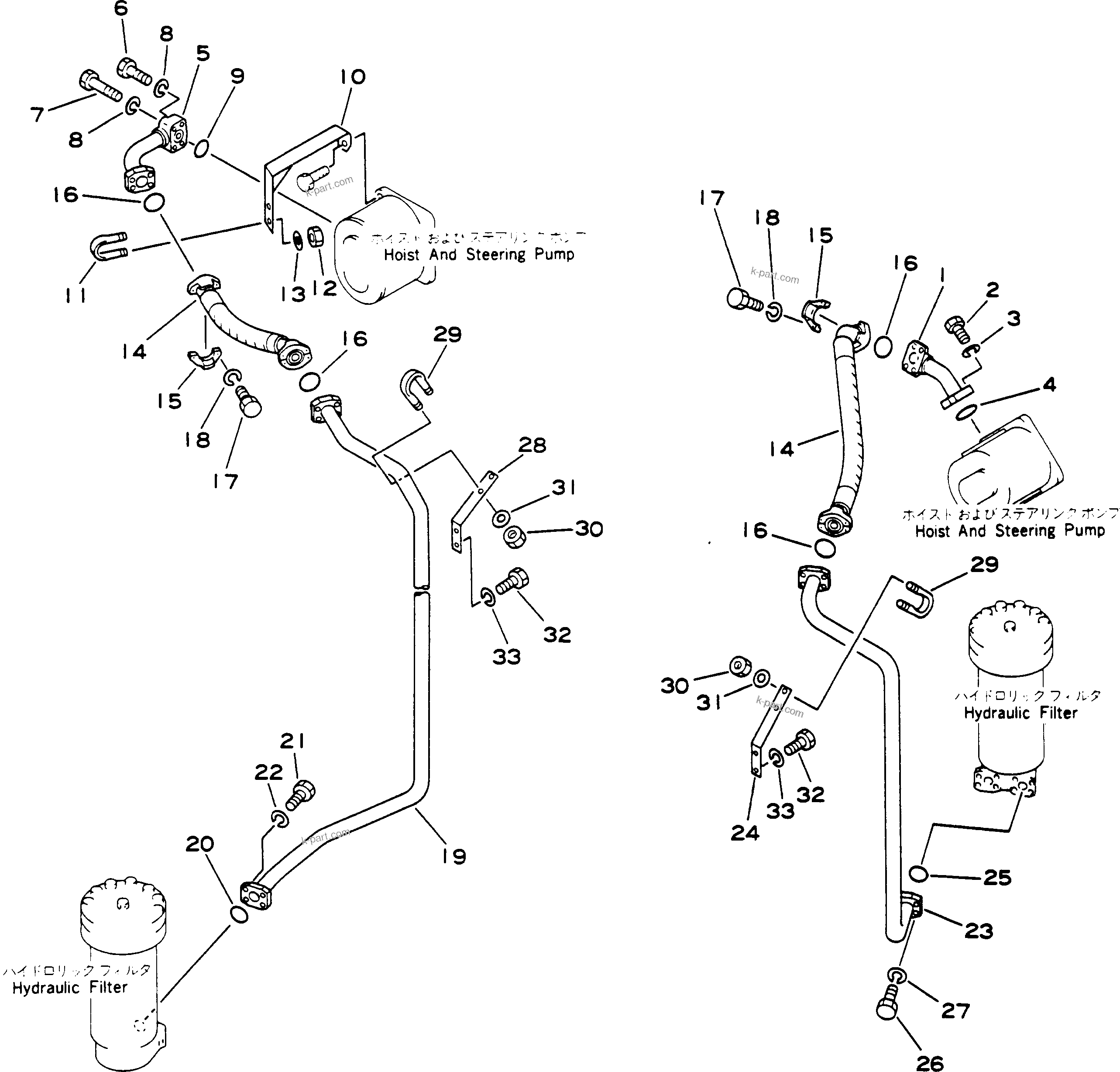 Komatsu parts book diagram for HD780-1 S/N 1002-UP: HYDRAULIC PUMP TO FILTER PIPING