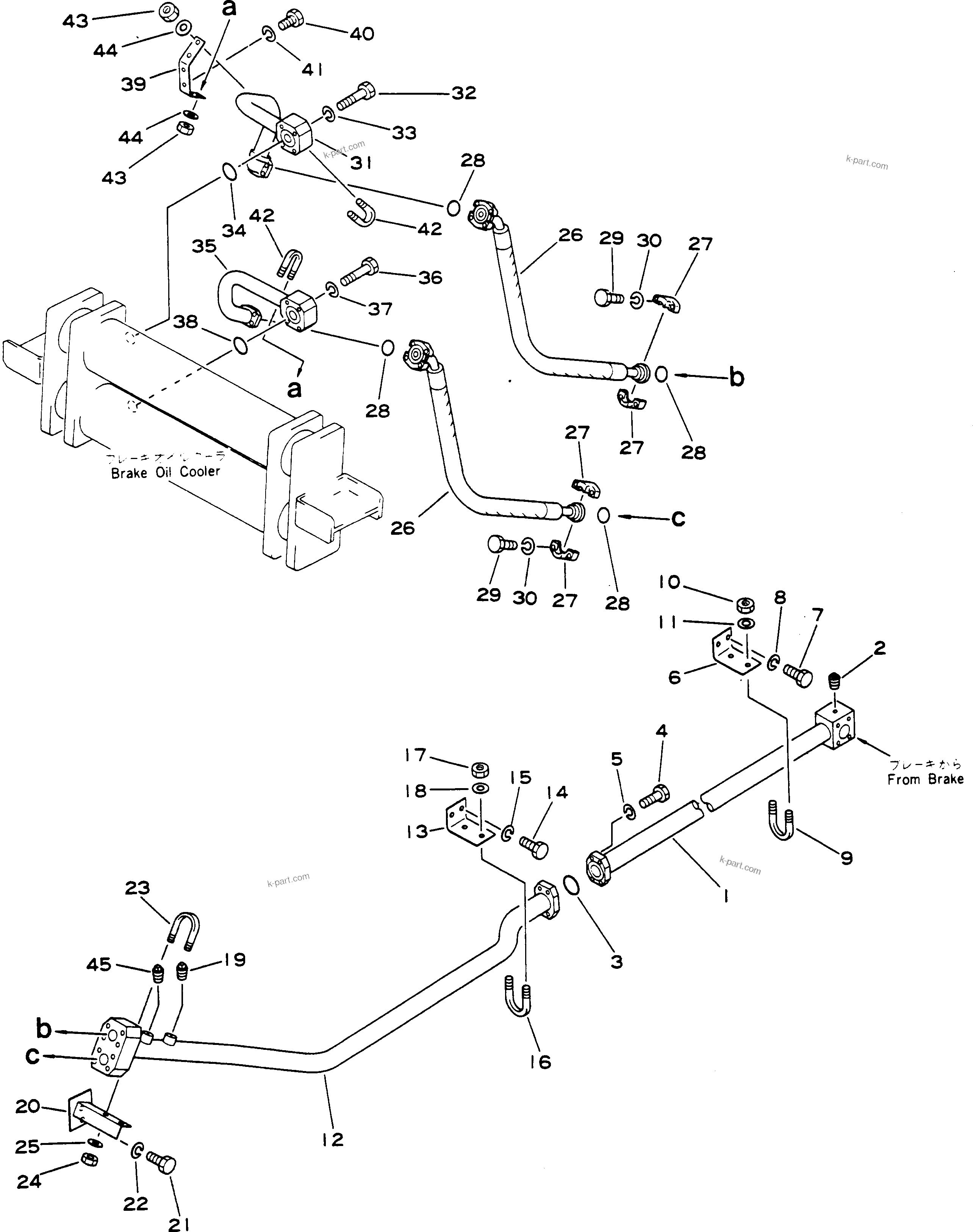 Komatsu parts book diagram for HD780-1 S/N 1002-UP: BLOCK TO BRAKE OIL COOLER PIPING