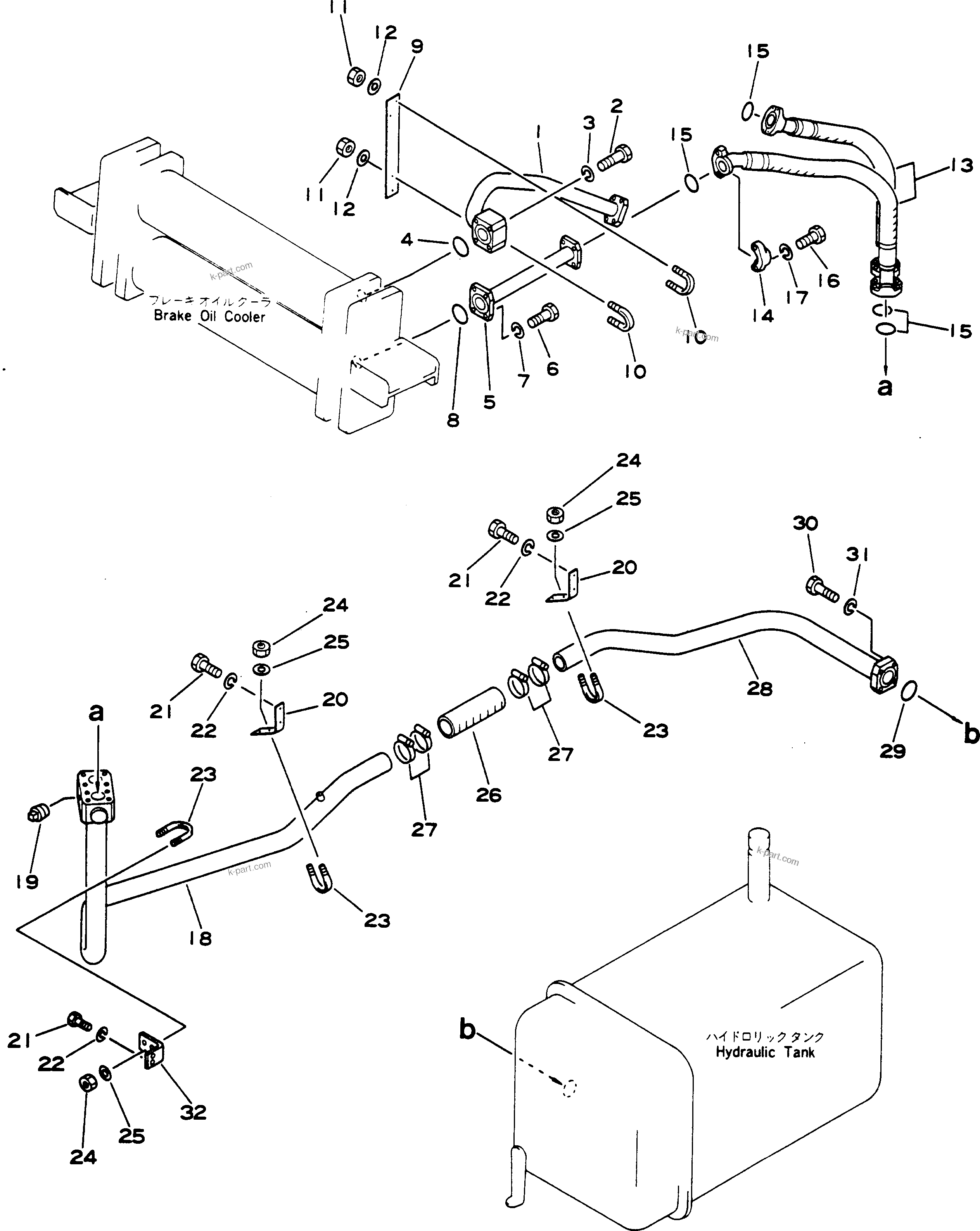 Komatsu parts book diagram for HD780-1 S/N 1002-UP: BRAKE OIL COOLER TO TANK PIPING