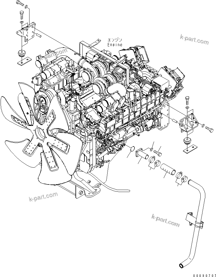 Komatsu parts book diagram for HD785-7 S/N 7001-8172: ENGINE (COOLING TUBE)(#7169-)