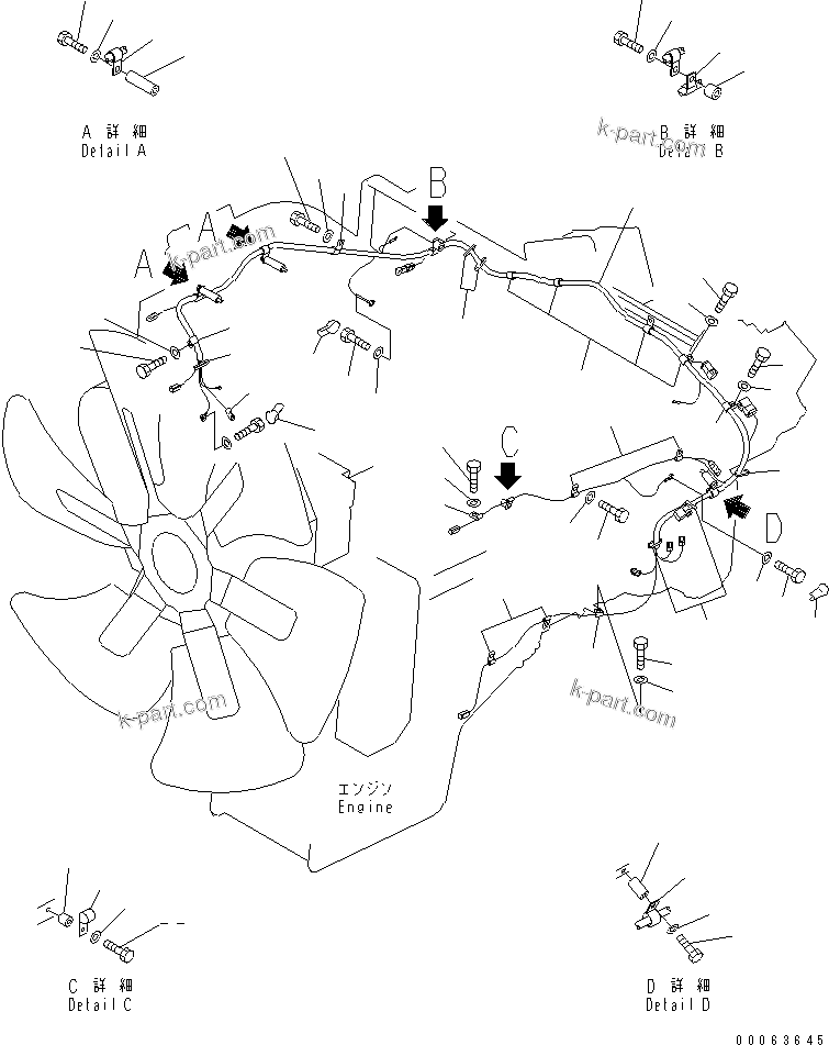 Komatsu parts book diagram for HD785-7 S/N 7001-8172: ENGINE CONTROL (ENGINE HARNESS)(#7169-)