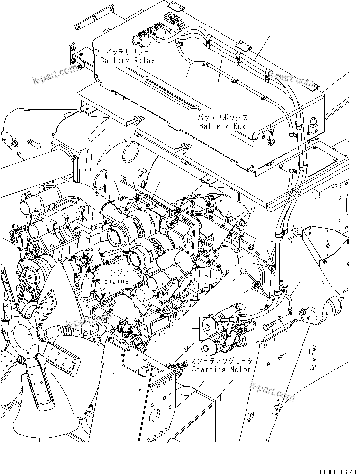 Komatsu parts book diagram for HD785-7 S/N 7001-8172: ENGINE EARTH AND HEATER RELAY HARNESS(#7169-)