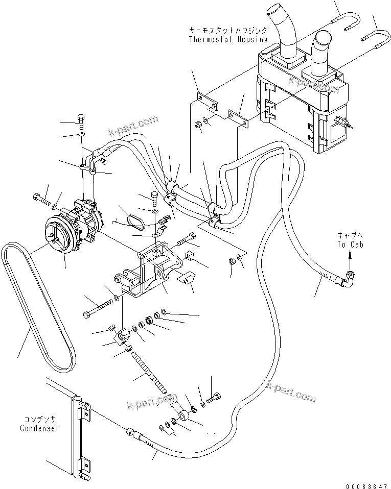 Komatsu parts book diagram for HD785-7 S/N 7001-8172: ENGINE (AIR CONDITIONER RELATED PARTS) (1/2)(#7169-)