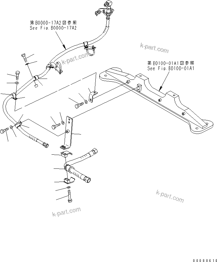 Komatsu parts book diagram for HD785-7 S/N 7001-8172: ENGINE (ENGINE PRE-LUBE SYSTEM) (PIPING) (1/2)(#7855-)