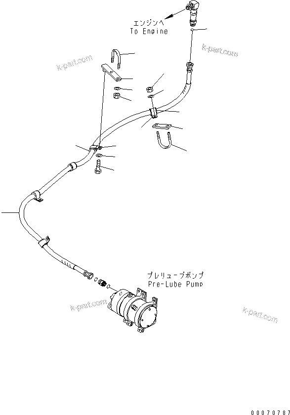 Komatsu parts book diagram for HD785-7 S/N 7001-8172: ENGINE PRE-LUBE SYSTEM (PIPING) (2/2)(#7169-7900)