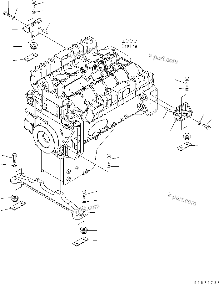 Komatsu parts book diagram for HD785-7 S/N 7001-8172: ENGINE MOUNTING(#7001-7168)