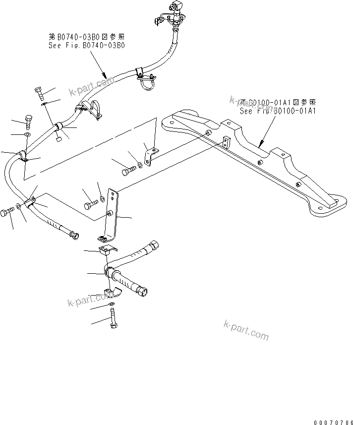 Komatsu parts book diagram for HD785-7 S/N 7001-8172: ENGINE PRE-LUBE SYSTEM (PIPING) (1/2)(#7169-7900)