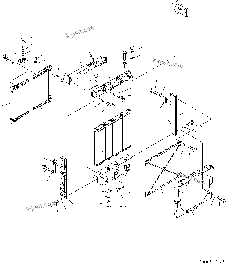 Komatsu parts book diagram for HD785-7 S/N 7001-8172: RADIATOR (1/2) (FOR OIL COOLER STRAINER AND CAUTION)(#8128-)