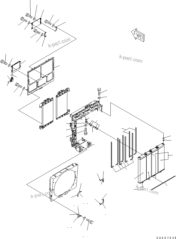 Komatsu parts book diagram for HD785-7 S/N 7001-8172: RADIATOR (2/2) (WITH AIR CONDITIONER)(#7739-7918)