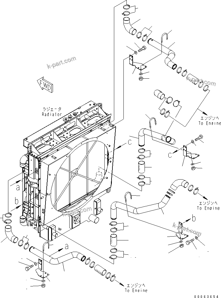Komatsu parts book diagram for HD785-7 S/N 7001-8172: RADIATOR (COOLANT LINE) (AIR INTAKE PIPING)(#7169-)