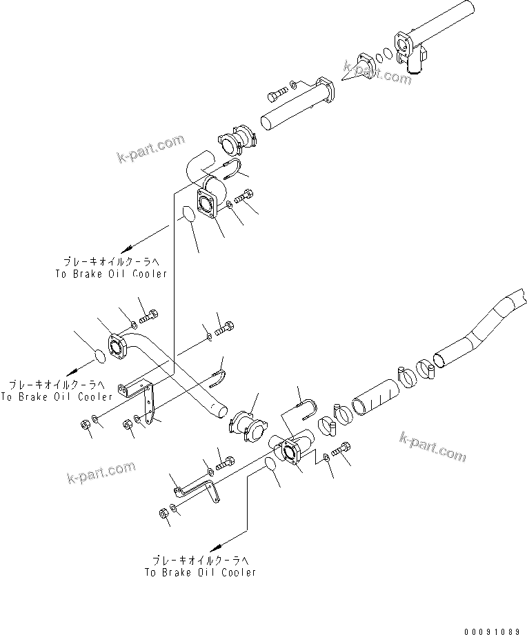 Komatsu parts book diagram for HD785-7 S/N 7001-8172: RADIATOR (BRAKE COOLER PIPING) (FOR OIL COOLER STRAINER AND CAUTION)(#8128-)