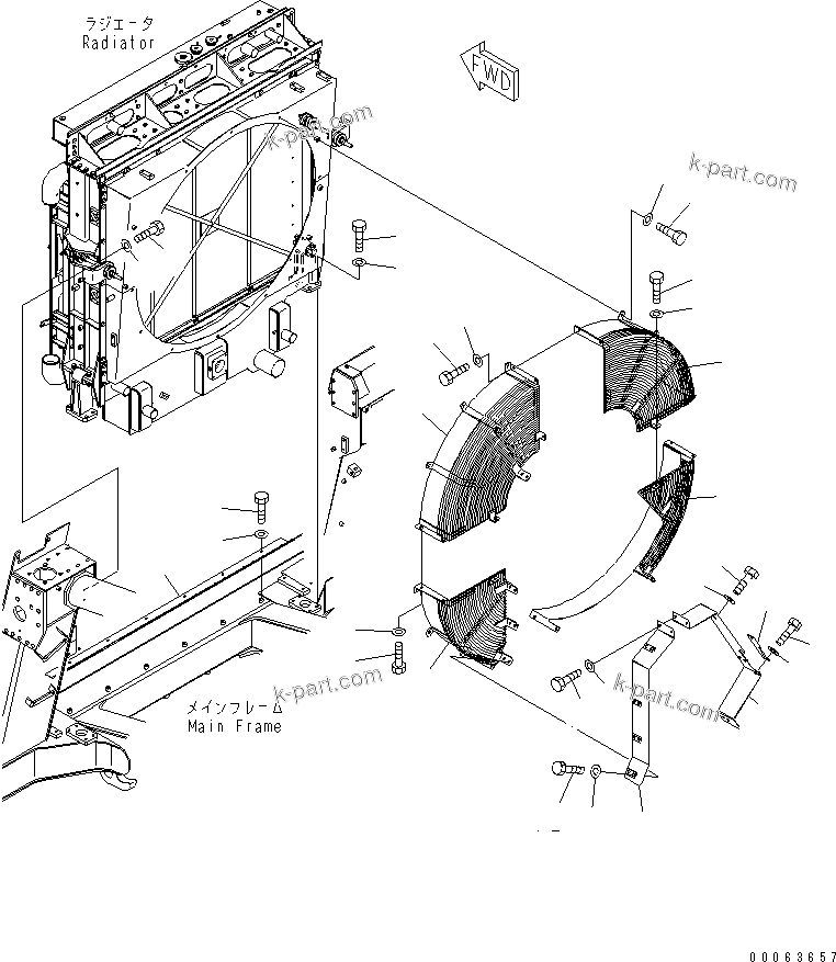 Komatsu parts book diagram for HD785-7 S/N 7001-8172: RADIATOR (FAN NET AND MOUNTING PARTS)(#7169-)