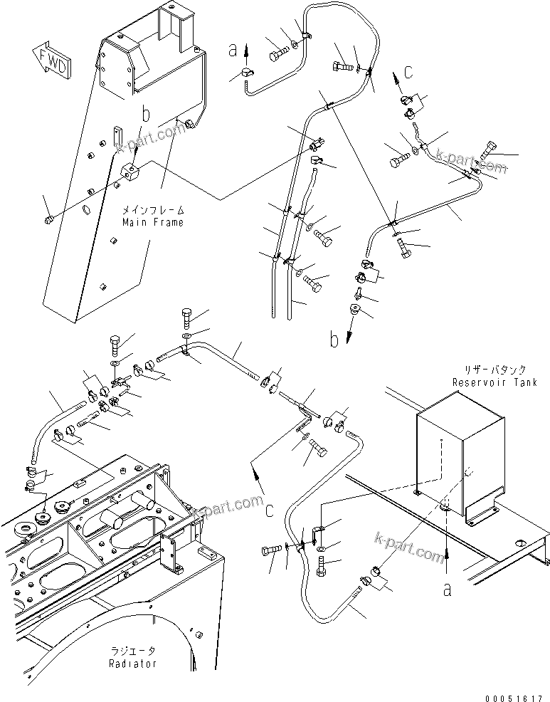 Komatsu parts book diagram for HD785-7 S/N 7001-8172: COOLANT LINE (3/3)(#7001-7168)