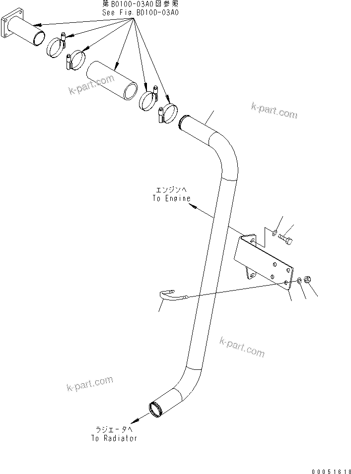 Komatsu parts book diagram for HD785-7 S/N 7001-8172: COOLANT LINE (BYPASS TUBE)(#7001-7168)