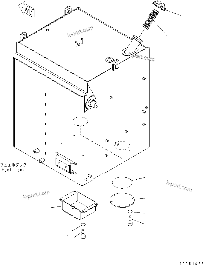 Komatsu parts book diagram for HD785-7 S/N 7001-8172: FUEL TANK (TANK) (2/2) (WITH VANDALISM PROTECTION AND W-VALVE)(#7169-)